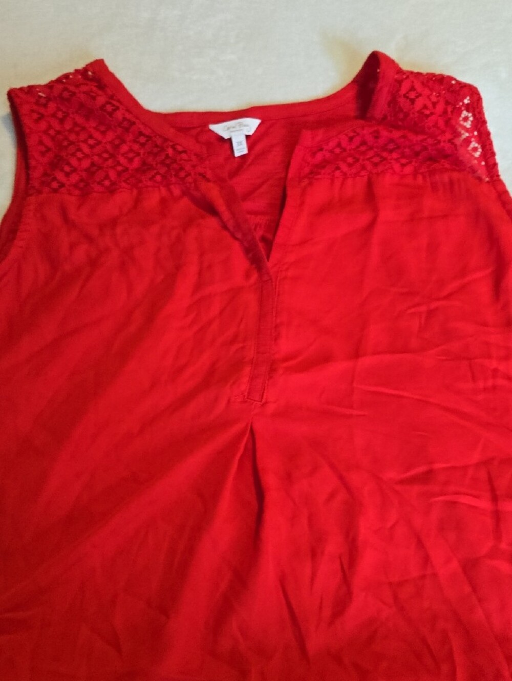 Red Sleeveless Lace Yoke Tank Top 3X - Picture 6 of 6